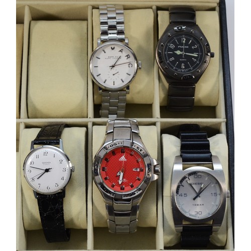 36 - Marc Jacobs, Diesel, Pulse Adidas, four quartz fashion wristwatches, manual wind Sekonda, with a ten... 