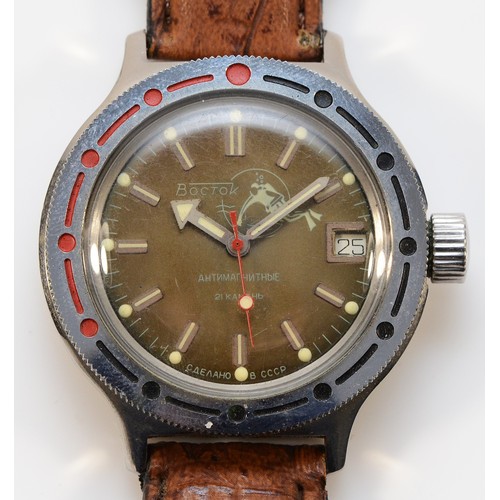 40 - Vostok Komandirskie, a Russian stainless steel Amphibian manual wind gentleman's wristwatch, 39mm.
W... 