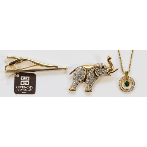 81 - Givency, gilt metal tie clip, 50mm, D'Orlan, gilt metal pendant and chain, with a D'Orlan gilt metal... 