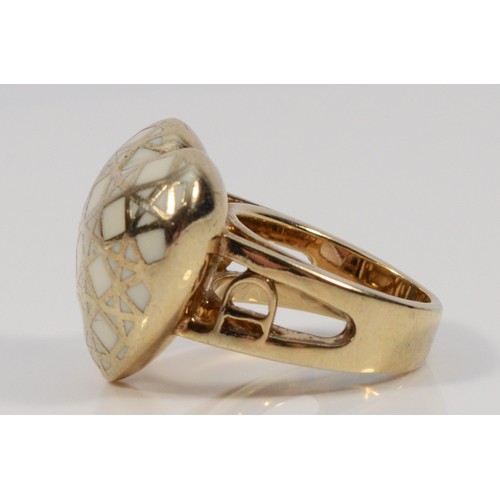 82 - Christian Dior, gilt metal and enamel heart shaped ring, M, 23mm, 13g