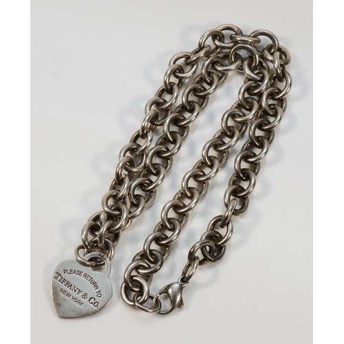 93 - Tiffany & Co, sterling silver belcher link necklace with a heart tag, Tiffany & Co London 2009, faul... 