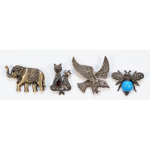 95 - Four silver and marcasite brooches in the form of animals, 48g