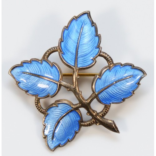 96 - Aksel Holmsen, Norway, sterling silver and blue enamel foliate brooch, 40mm across, 7g