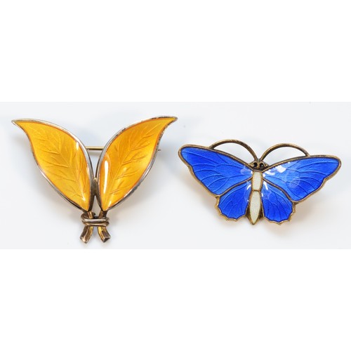 98 - David Anderson, silver and yellow enamel leaf brooch, with an Aksel Holmsen silver and blue enamel b... 