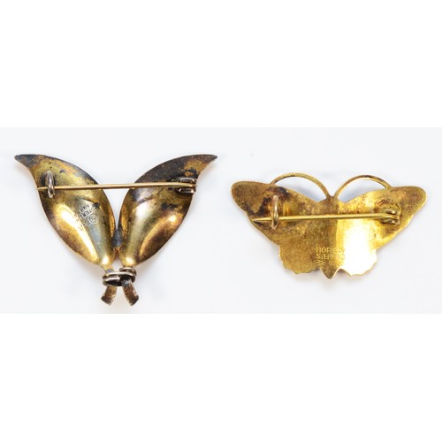 98 - David Anderson, silver and yellow enamel leaf brooch, with an Aksel Holmsen silver and blue enamel b... 