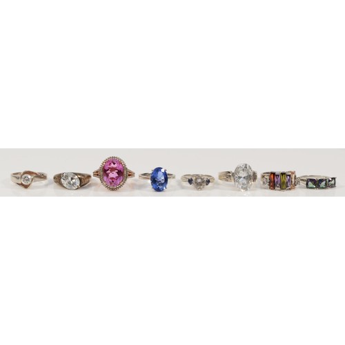 109 - Eight 925 silver and gemset rings, to include mystic topaz and iolite examples, L-T, 46g