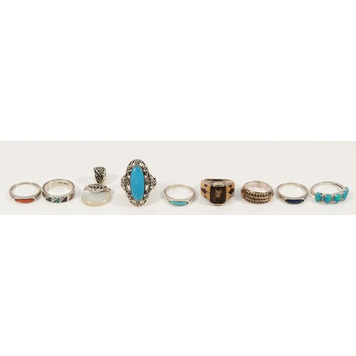 122 - Carolyn Pollack, four 925 silver and hardstone rings, O, Suarti, a 925 silver ring, L, Suarti gemset... 