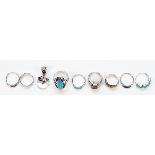 122 - Carolyn Pollack, four 925 silver and hardstone rings, O, Suarti, a 925 silver ring, L, Suarti gemset... 