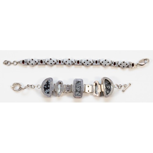 139 - Two 925 silver mounted gemstone bracelets, 19cm, 79g