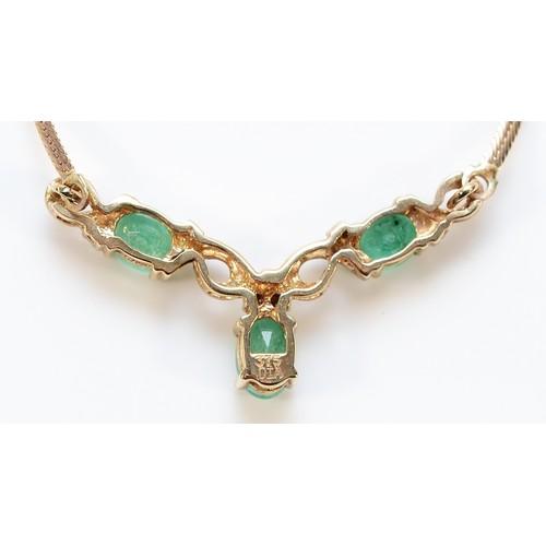 178 - A 9ct gold emerald and single cut diamond necklace, 3.9g