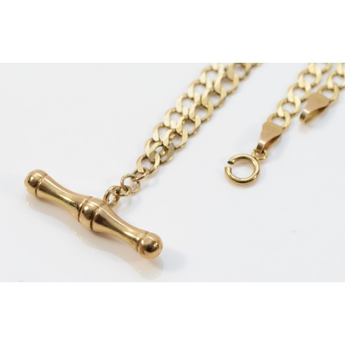 185 - A 9ct gold chain with T bar pendant, 6.9g