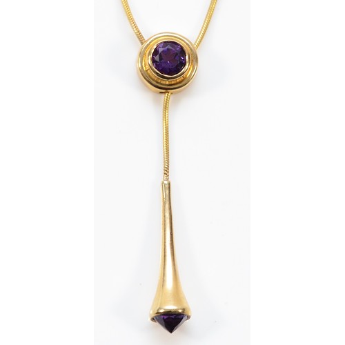 193 - A 9ct gold amethyst slider necklace, 4.9g