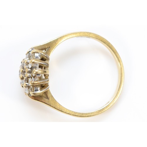 217 - A 9ct gold diamond cluster ring, M, 10mm ring front, 2.8g