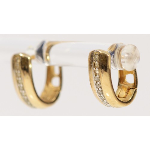 238 - A pair of 9ct gold diamond hoop earrings, 10mm, 2.2g