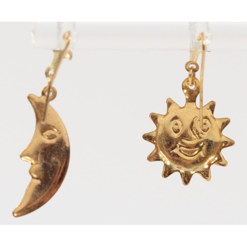 245 - A pair of 9ct gold sun and moon drop earrings, 0.6g