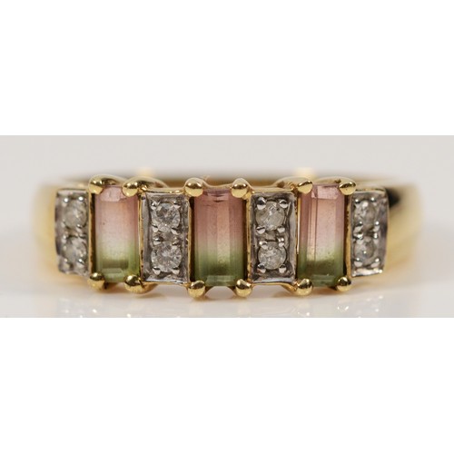 247 - A 9ct gold diamond and gemstone dress ring, N, 2.5g