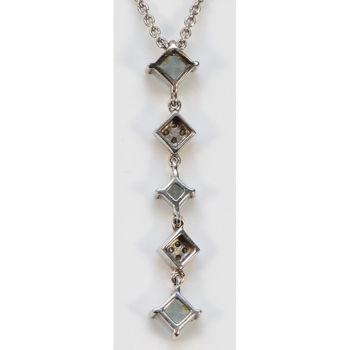 256 - A 9ct white gold diamond and blue gemstone drop pendant, with a chain, 35mm, 3.9g