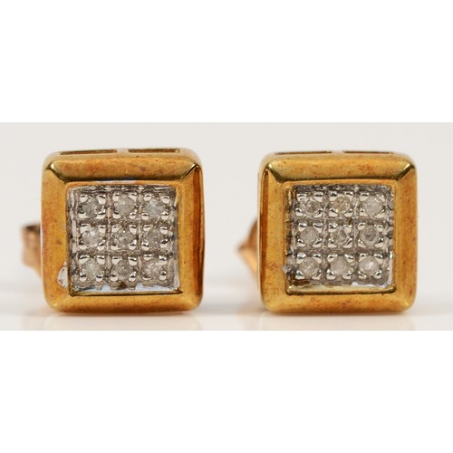 259 - A pair of 9ct gold pave set diamond earrings, 9mm x 9mm, 2.1g