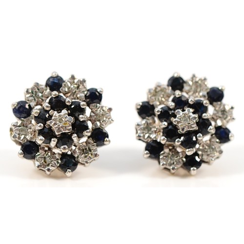 261 - A pair of 9ct gold diamond and sapphire cluster earrings, 13mm, 2.3g