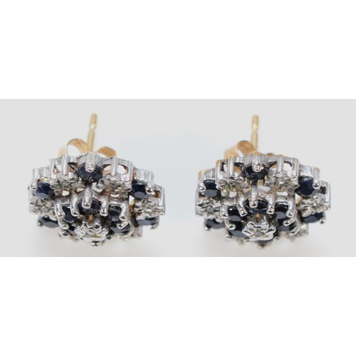 261 - A pair of 9ct gold diamond and sapphire cluster earrings, 13mm, 2.3g