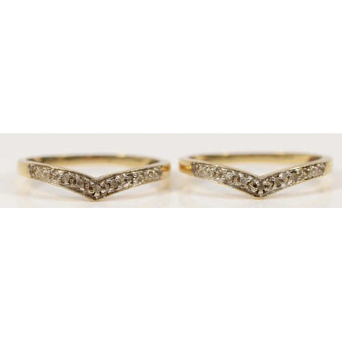 277 - Two 9ct gold diamond five stone wishbone half eternity rings, K 1/2, 1.9g