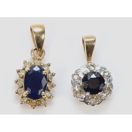 284 - Two 9ct gold sapphire and diamond cluster pendants, 1.2g