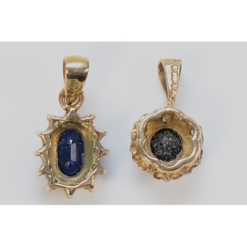 284 - Two 9ct gold sapphire and diamond cluster pendants, 1.2g