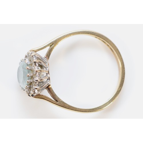 300 - A 9ct gold blue gemstone and diamond cluster ring, L, 2.4g