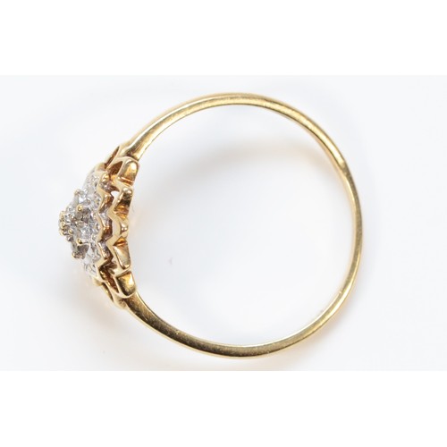 305 - A 9ct gold single cut diamond floral design ring, O 1/2, 1.6g