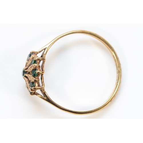 332 - A 9ct gold green gemstone floral cluster ring, Q, 1.6g