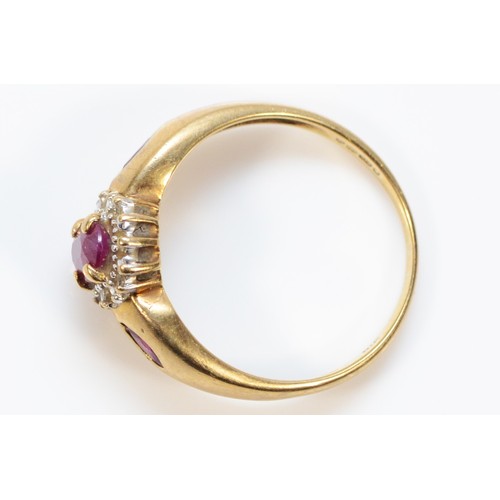 343 - A 9ct gold diamond and ruby dress ring, L 1/2, 2.4g