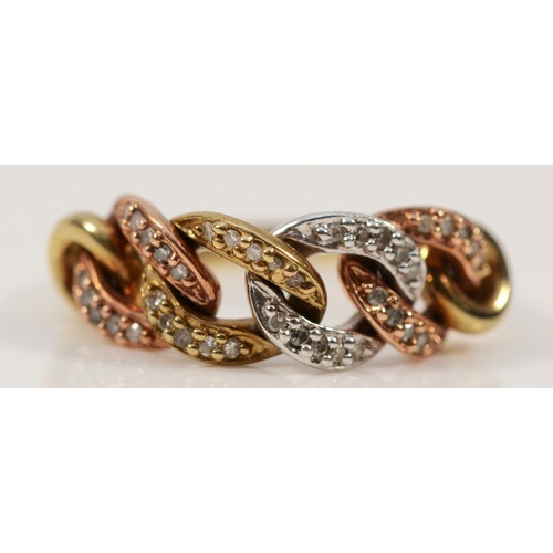 350 - A 9ct gold tricolour dress ring, M, 2.7g