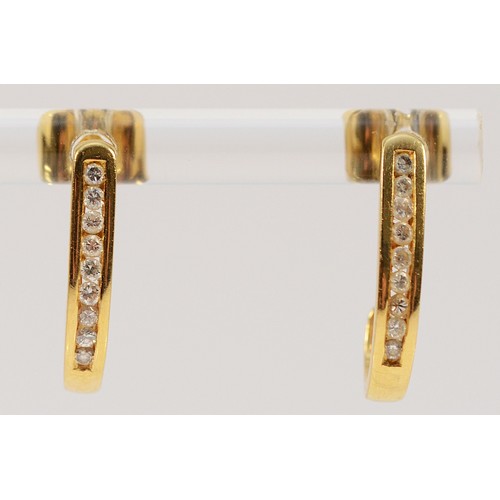 358 - A pair of 18ct gold diamond half hoop earrings, 16mm, 3.3g