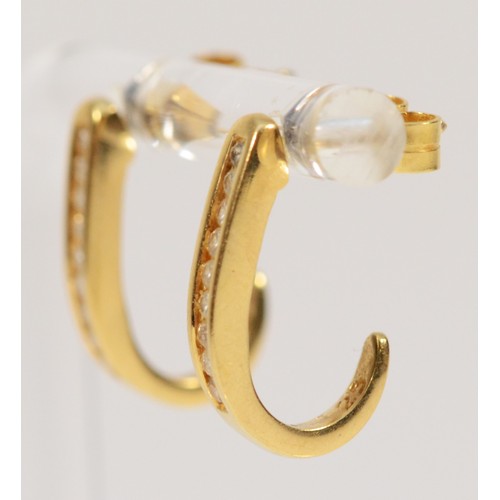 358 - A pair of 18ct gold diamond half hoop earrings, 16mm, 3.3g