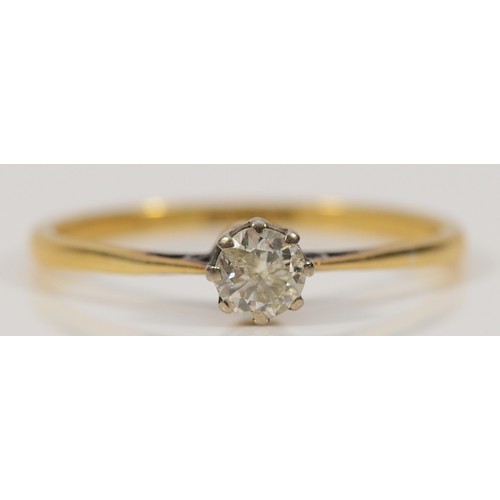 361 - An 18ct gold and platinum brilliant cut diamond solitaire ring, S, 1.9g