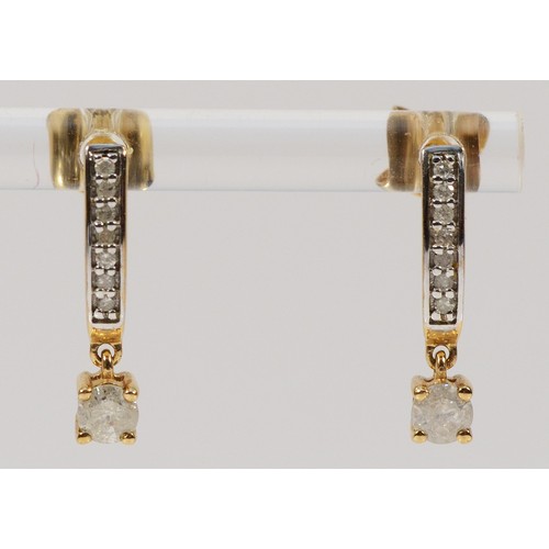 372 - A pair of 9ct gold diamond drop earrings, 18mm, 1.7g