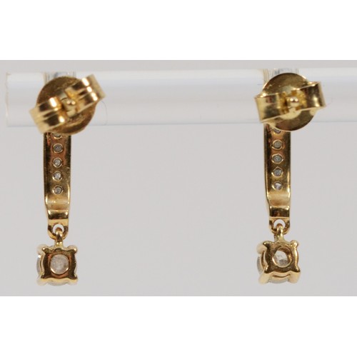 372 - A pair of 9ct gold diamond drop earrings, 18mm, 1.7g