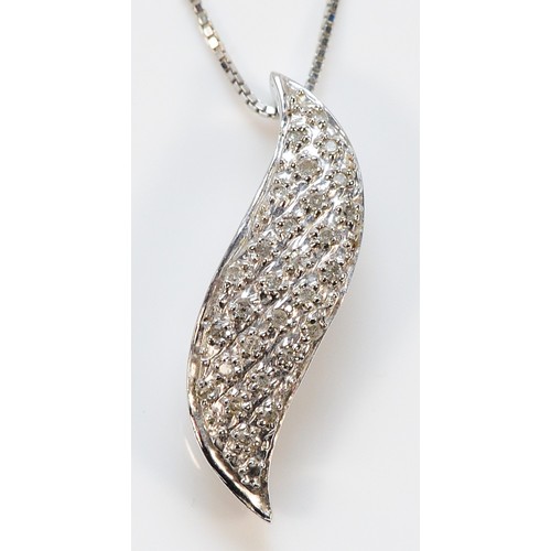 399 - A 9ct white gold pave set diamond pendant, stated 0.10ct, 20mm, 2.6g