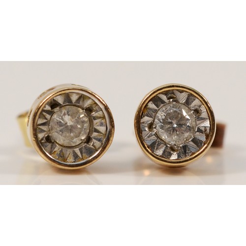 400 - A pair of 9ct gold diamond earrings with scroll backs, 6mm, 1.3g