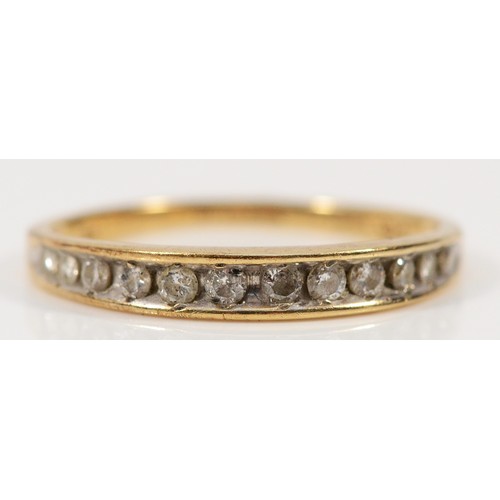 417 - A 9ct gold diamond half eternity ring, channel set, N, 1.4g