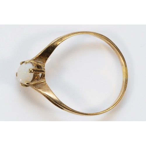 419 - A 9ct gold opal wishbone ring, O, 1.4g