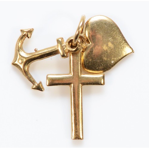 475 - A 9ct gold faith, hope and love charm, 0.9g