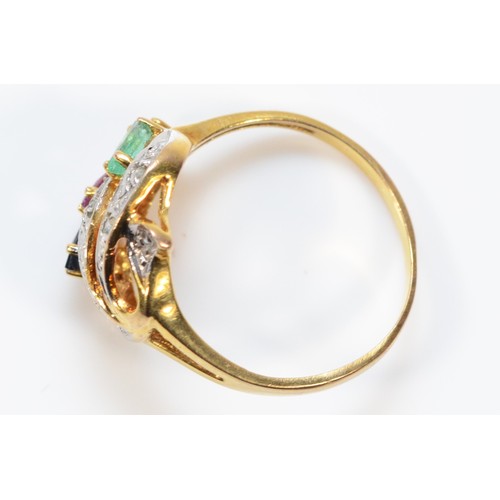 496 - A 9ct gold multi gemstone dress ring, M, 2.3g