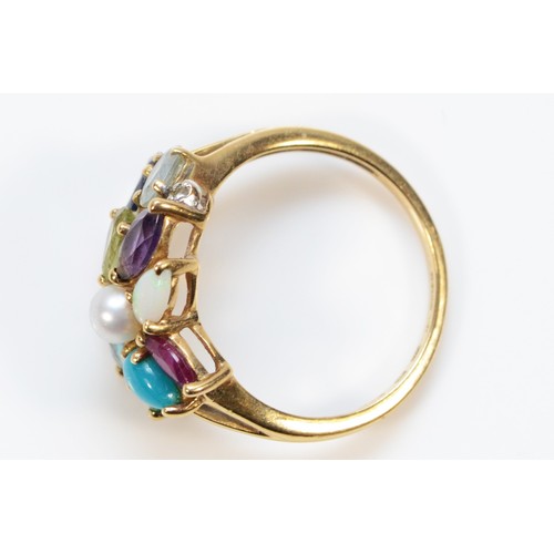 507 - A 9ct gold multi gemstone dress ring, N, 2.8g