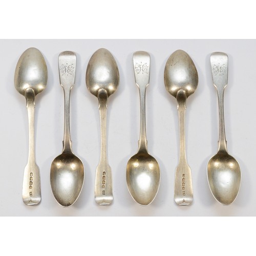 A set of six 19th century silver fiddle pattern teaspoons, by John ...
