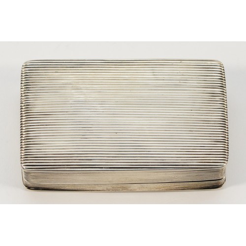 5 - A Dutch 19th century ribbed silver snuff box, bearing control marks, 800 standard, 1872, 7x4cm, 41gm... 