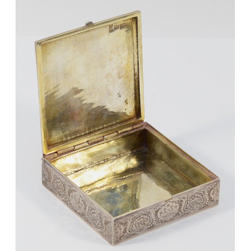 6 - A Persian silver box, control marks and IRAN, the lid and sides with engraved decoration, 9 x 9 x 2.... 