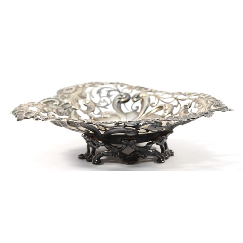 2 - A 19th Century American sterling silver pierced dish, heart shaped with embossed floral decoration, ... 