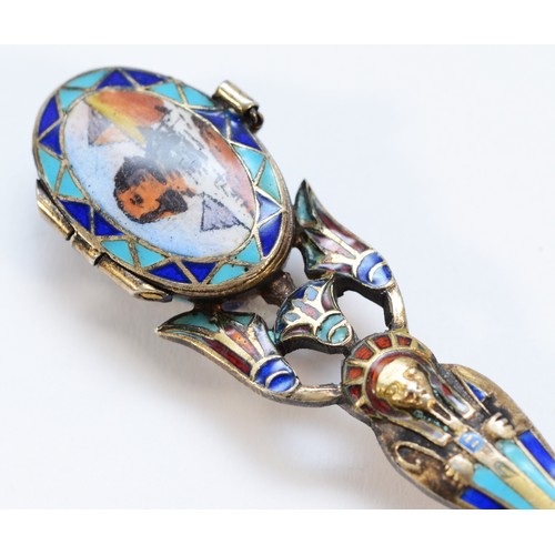 1 - A German early 19th Century enamel and 800 standard silver gilt Egyptian revival spoon, with Moses b... 