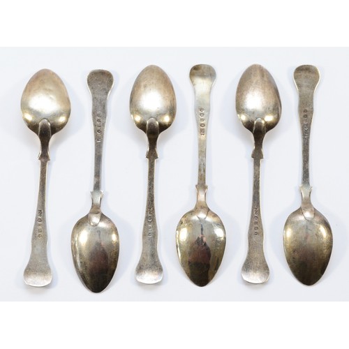 32 - A set of six silver teaspoons, Edinburgh 1875, Kings pattern with engraved monogram, 90gm.